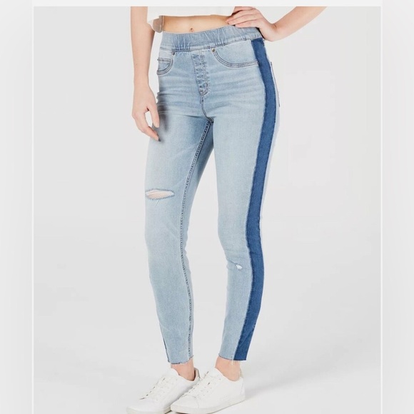 Spanx Distressed Skinny Jean With Side Stripe Light Wash Blue Size L - Picture 1 of 14